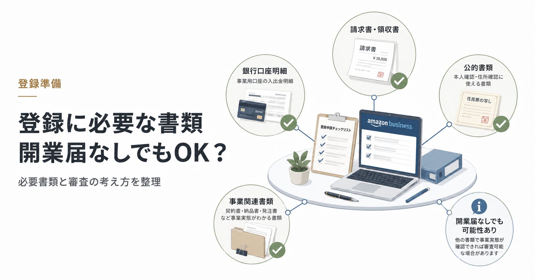 Amazonビジネスの登録に必要な書類を整理した概念図