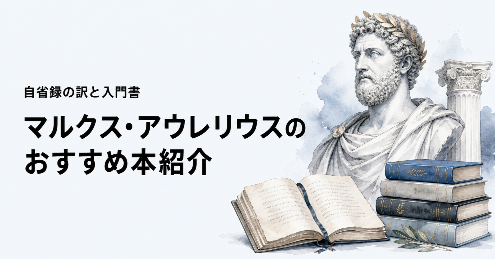 マルクス・アウレリウスと自省録のおすすめ本13冊を紹介する記事のアイキャッチ