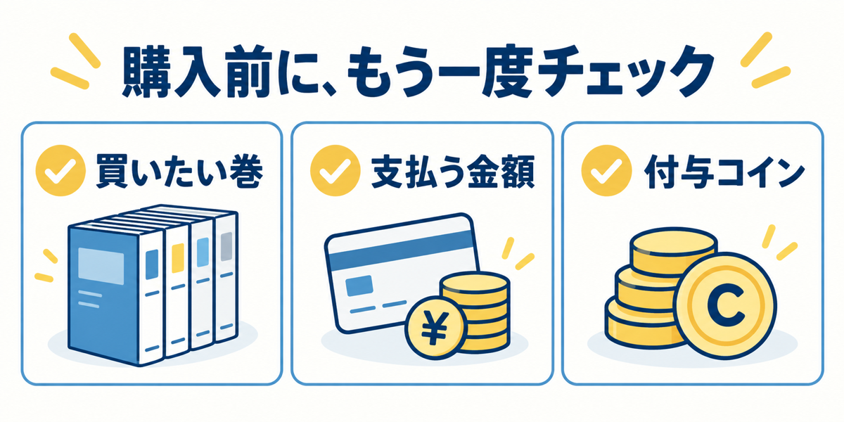 購入前に買いたい巻、支払金額、付与コインを確認する
