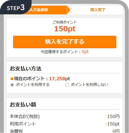 公式購入ガイドの支払額確認画面の操作例