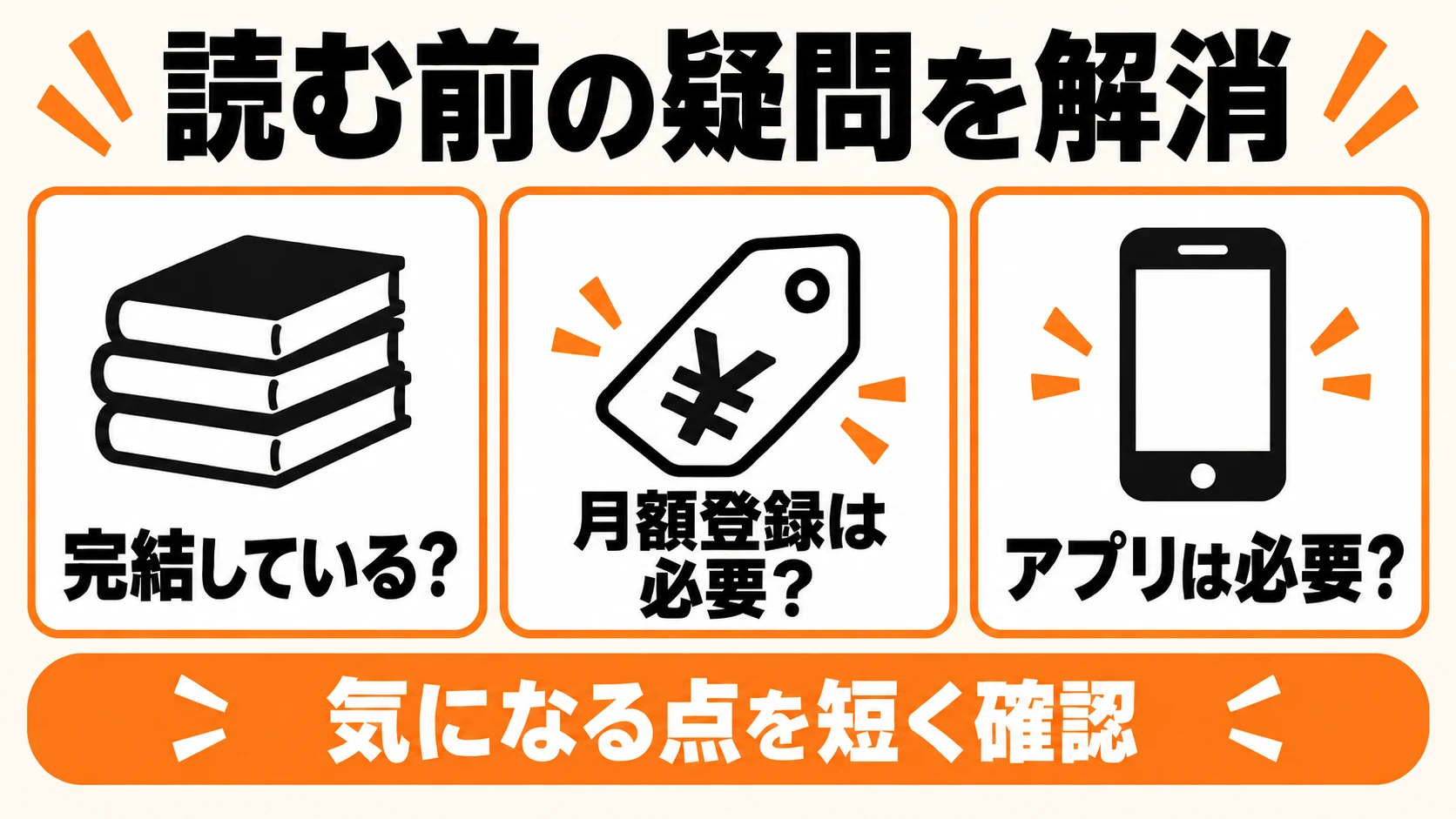 完結状況・月額登録・アプリの必要性を確認
