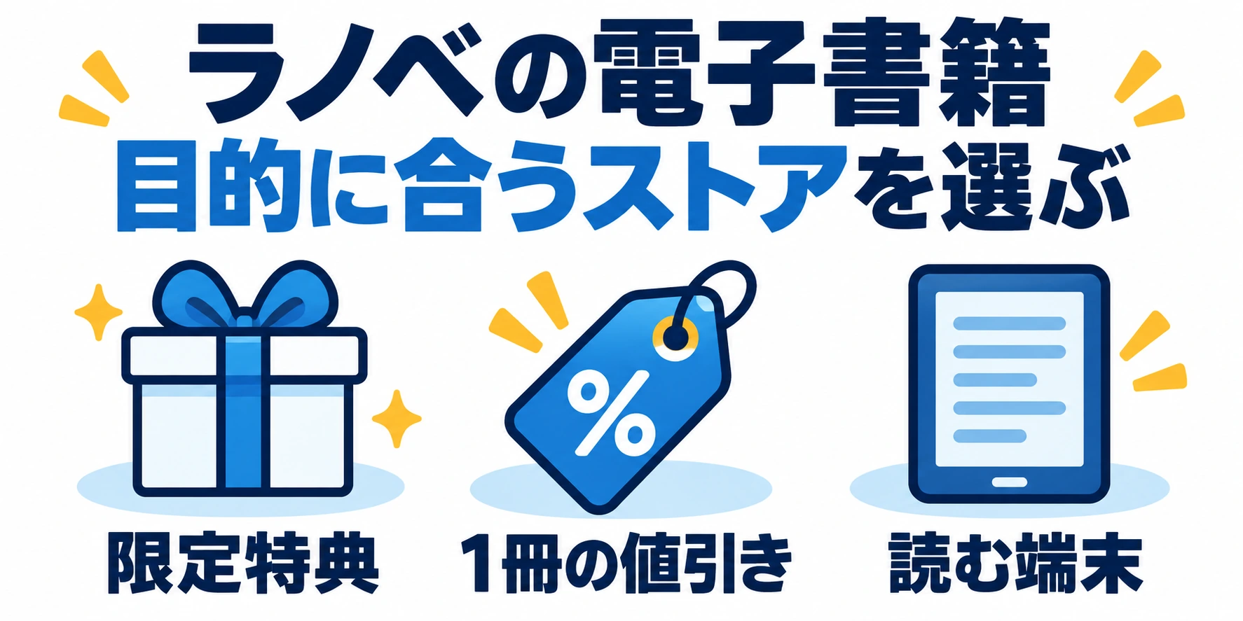 限定特典・1冊の値引き・読む端末からストアを選ぶ