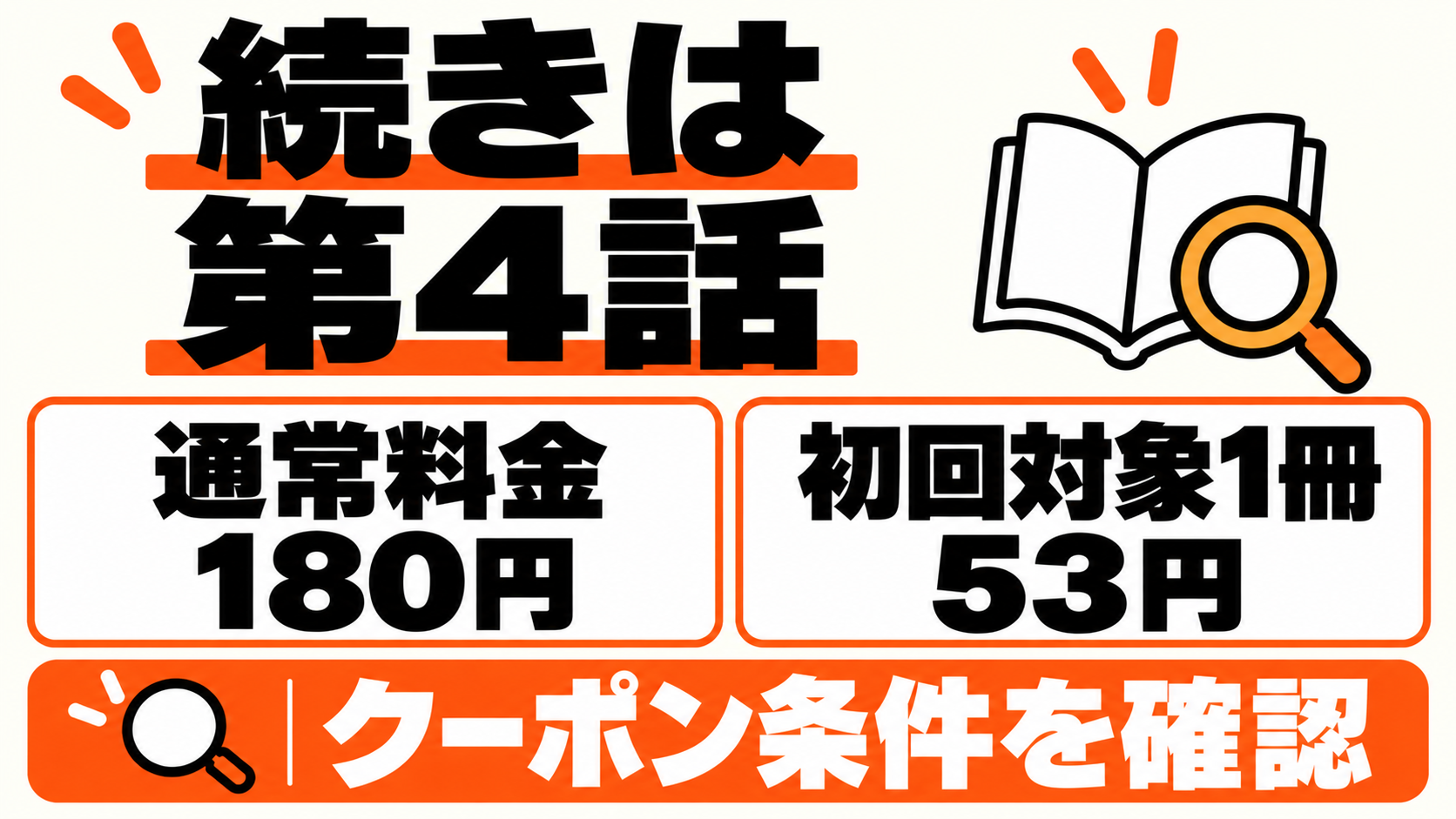 無料分の続きは第4話で、通常180円と初回対象1冊53円の条件を分ける図